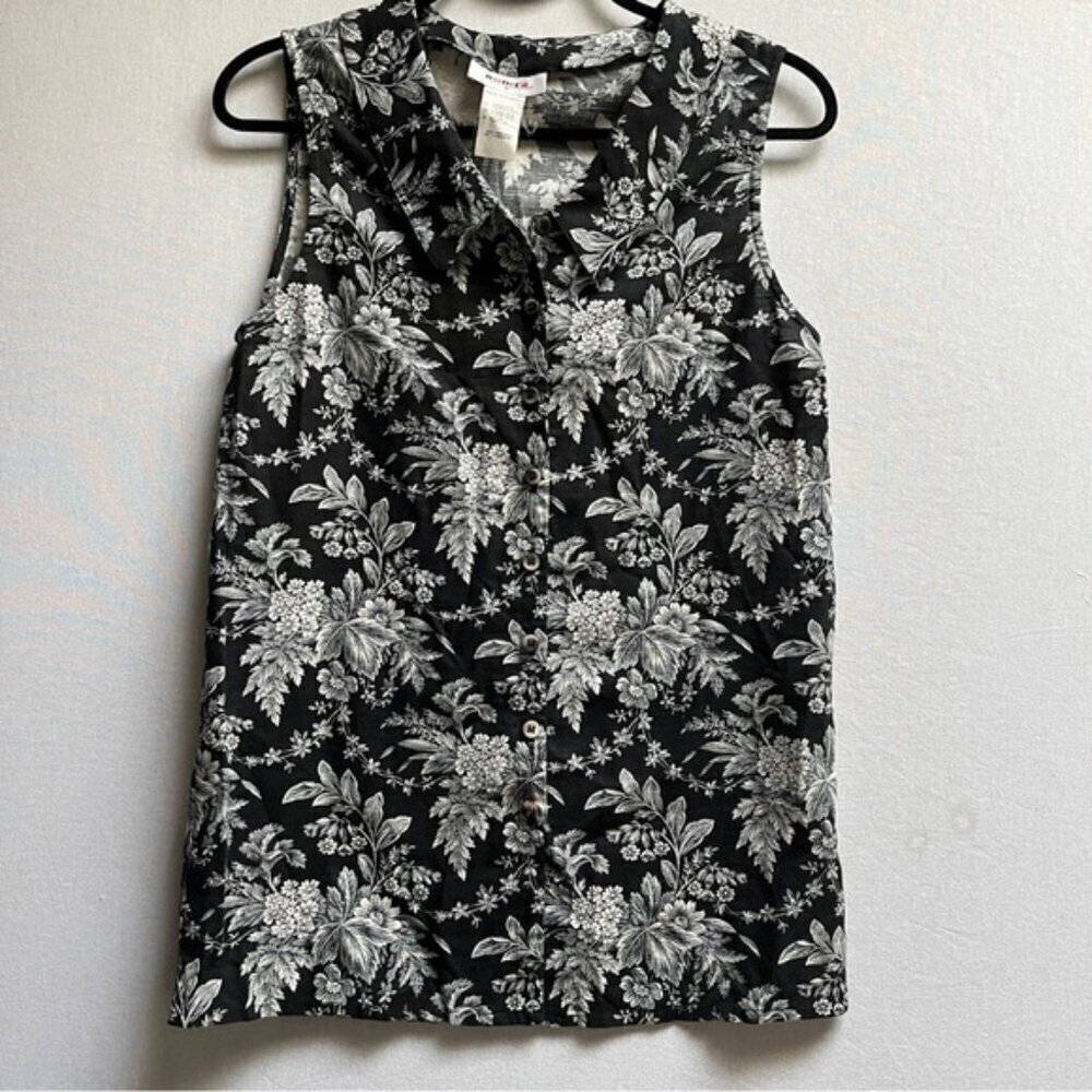 Rodier Paris Floral Sleeveless Blouse Mandarin Collar Sz M